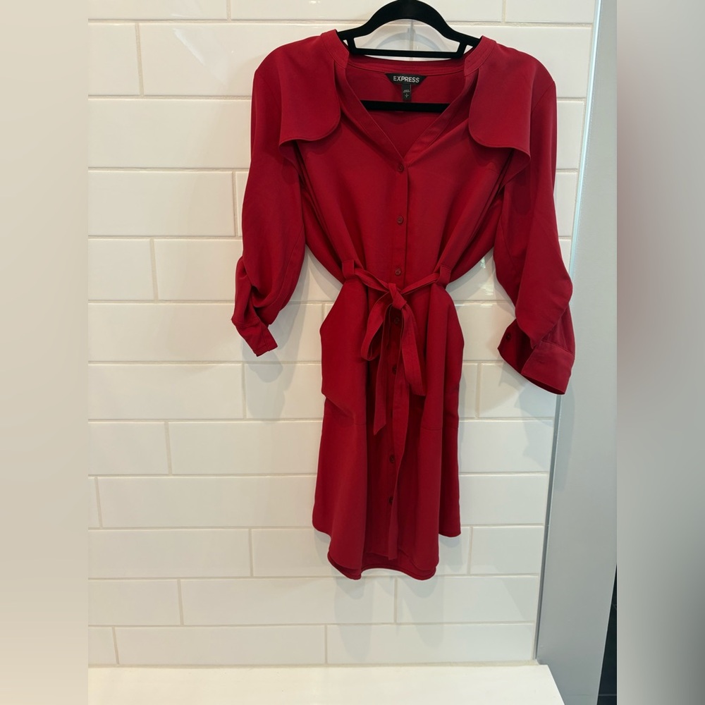 Express Vibrant Wine Red Long Sleeve Dress.